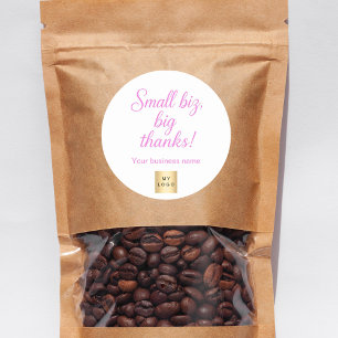 Thank you pink white script business logo classic round sticker