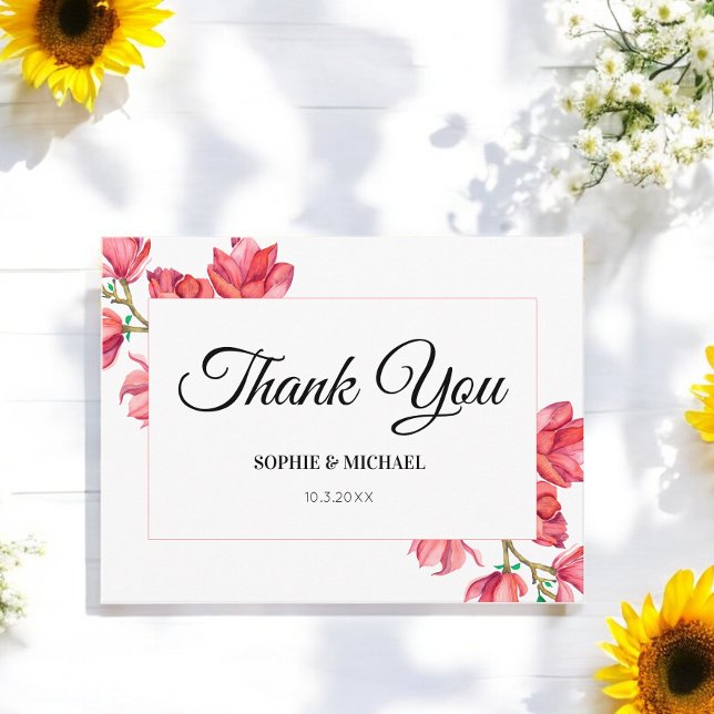 Thank You Pink White Wedding Floral Magnolia Postcard (Creator Uploaded)