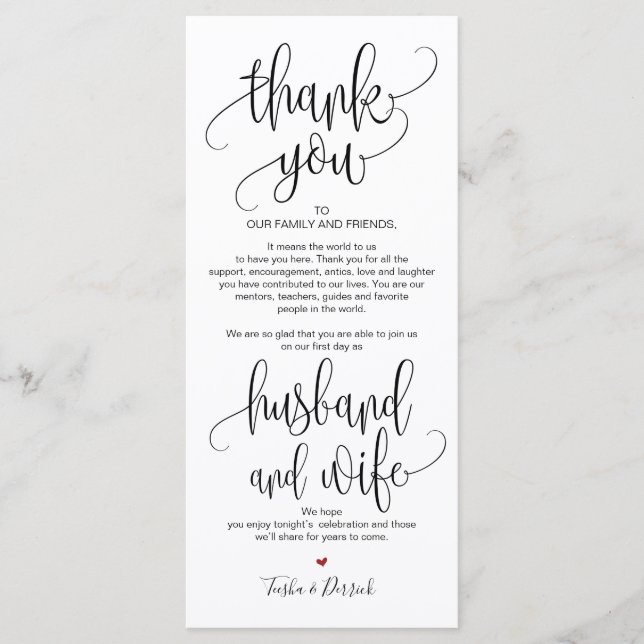Thank you Place Setting Card for Wedding Dinner v2 (Front)