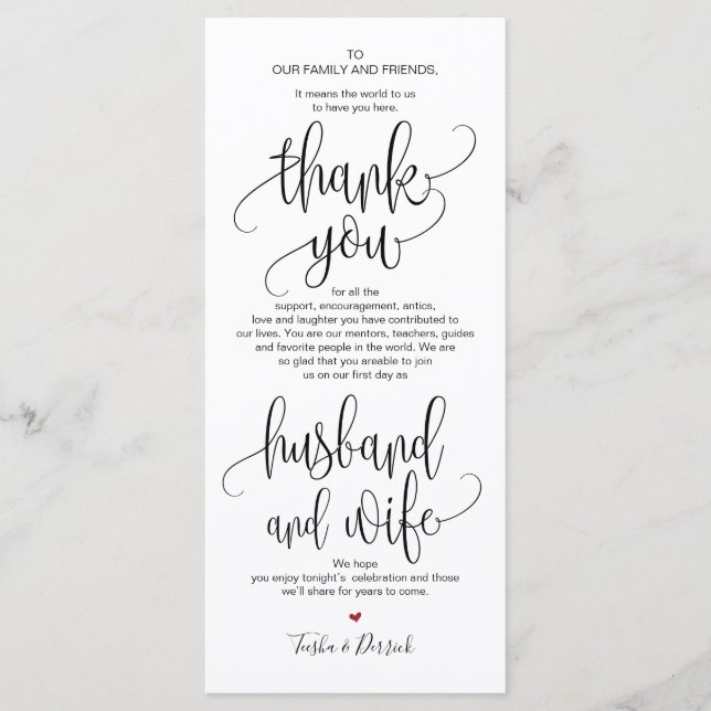 Thank you Place Setting Card for Wedding Dinner v4 (Front)