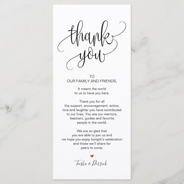 Thank you Place Setting Card for Wedding Dinner v8 (Front)