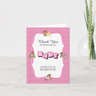 Thank You Plaid with Baby Bears   Baby Girl Shower Card