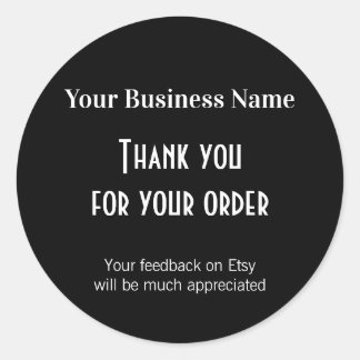 Thank you please leave feedback black packaging classic round sticker