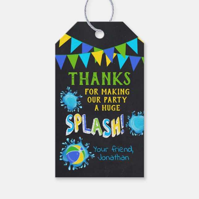 Thank You Pool Party Blue Green Favour Tag (Front)