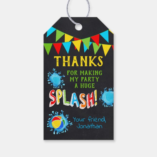 Thank You Pool Party Primary Colours Favour Tag (Front)