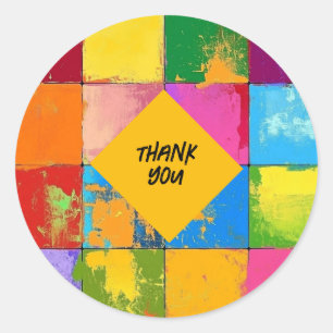 Thank you Pop Art grunge Colour Blocks Classic Round Sticker