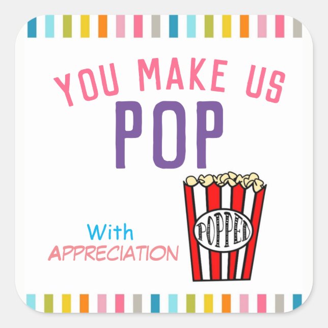 Thank you Popcorn Appreciation Square Sticker (Front)