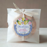 Thank You Positano Lemons Wedding Shower Favour Classic Round Sticker<br><div class="desc">Thank you stickers for any event (shown here for a Bridal Shower but all of the text fields are customisable). The design features watercolor lemons with pretty pink florals with cobalt blue and fuchsia pink text.</div>