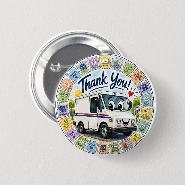 Thank you postal workers appreciation  6 cm round badge (Front & Back)
