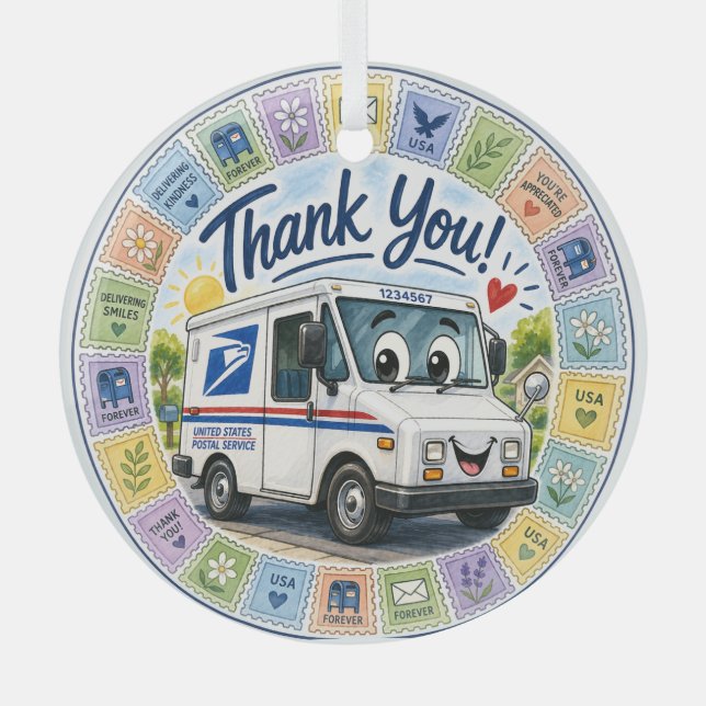 Thank you Postal Workers  Glass Tree Decoration (Front)