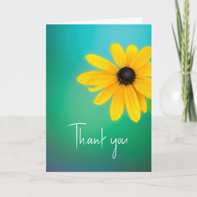 Thank You Pretty Yellow Flower On Turquoise Card (Front)