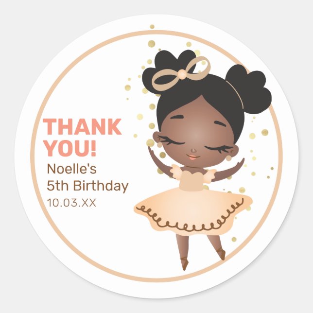 Thank You! Princess Ballerina w/Bow Birthday Classic Round Sticker (Front)