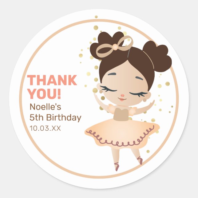 Thank You! Princess Ballerina w/Bow Birthday Classic Round Sticker (Front)