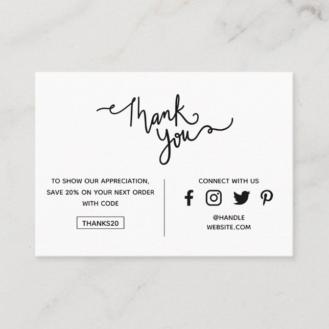 Thank You Promo Code Social Media Icons Business Card (Front)