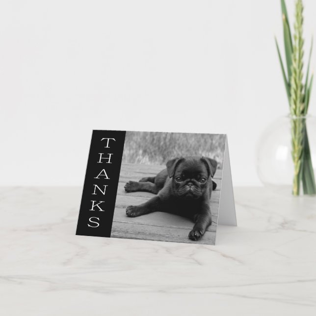 Thank You Pug Puppy Dog Black & White  Note Card (Front)