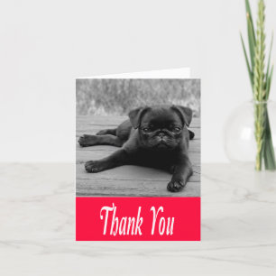 Thank You Pug Puppy Pink, Black & White Note Card