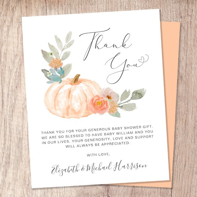 Thank You Pumpkin Watercolor Baby Shower Card (Celebrate your little pumpkin's arrival and let your loved ones know how much their support means)