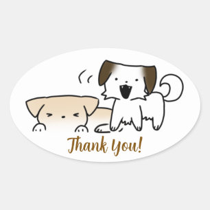 Thank you, puppies, puppy, dog oval sticker