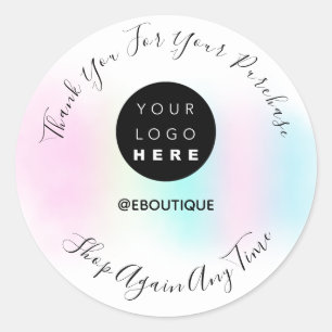 Thank You Purchase Boutique Logo Pink Pastel White Classic Round Sticker