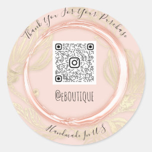 Thank You Purchase Rose Gold Eyelash QR Code Logo Classic Round Sticker