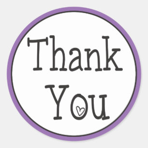 Thank You Purple And White Black Heart Wedding Classic Round Sticker
