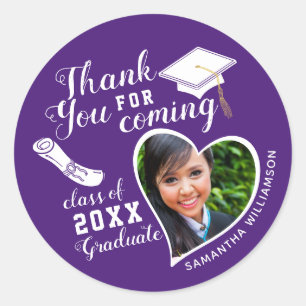 Thank You Purple and White Class 2025 Graduation Classic Round Sticker