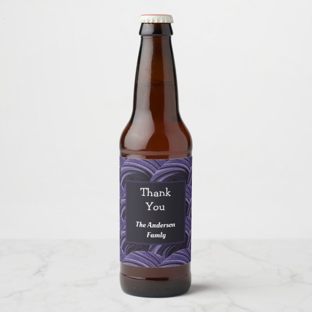 Thank You Purple Black Circle Pattern Appreciation Beer Bottle Label (Front)