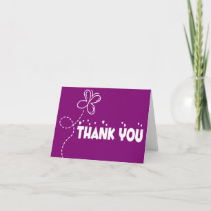 Thank You Purple Butterfly & Hearts Wedding Card