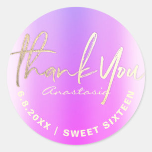 Thank You Purple Faux Foil Custom Classic Round Sticker