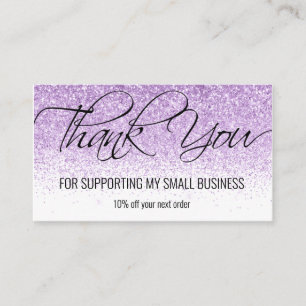 Thank You Purple Glitter Calligraphy Elegant Fancy Business Card