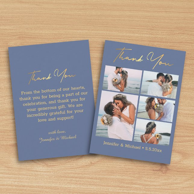 thank you purple gold 5 photos collage wedding card (Creator Uploaded)