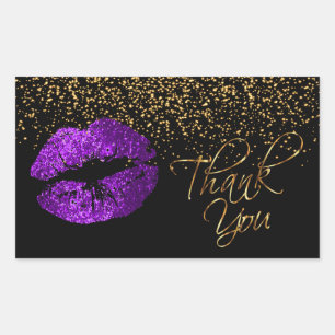 Thank You - Purple Lips with Gold Confetti Rectangular Sticker