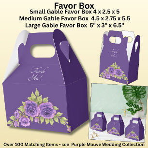 Thank You, Purple Mauve Flowers & White Wedding  Favour Box