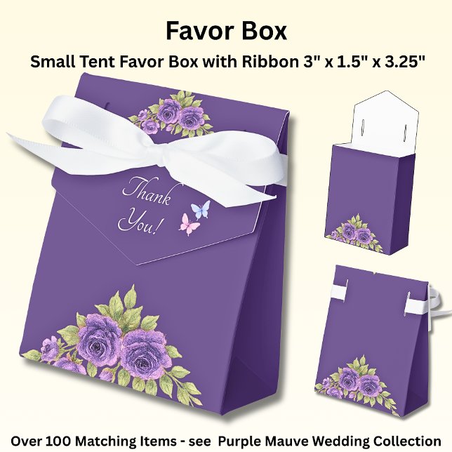 Thank You, Purple Mauve Flowers & White Wedding  Favour Box (Creator Uploaded)
