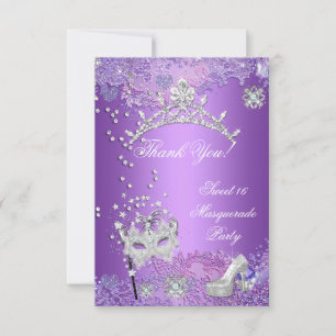 Thank You Purple Sweet Sixteen 16 Masquerade Card