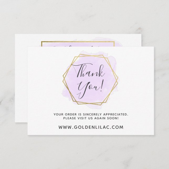 Thank You Purple Watercolor & Modern Gold Card (Front/Back)