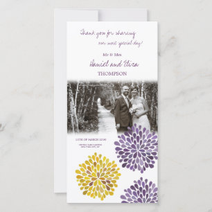 Thank You Purple Yellow Floral Wedding Photo Card