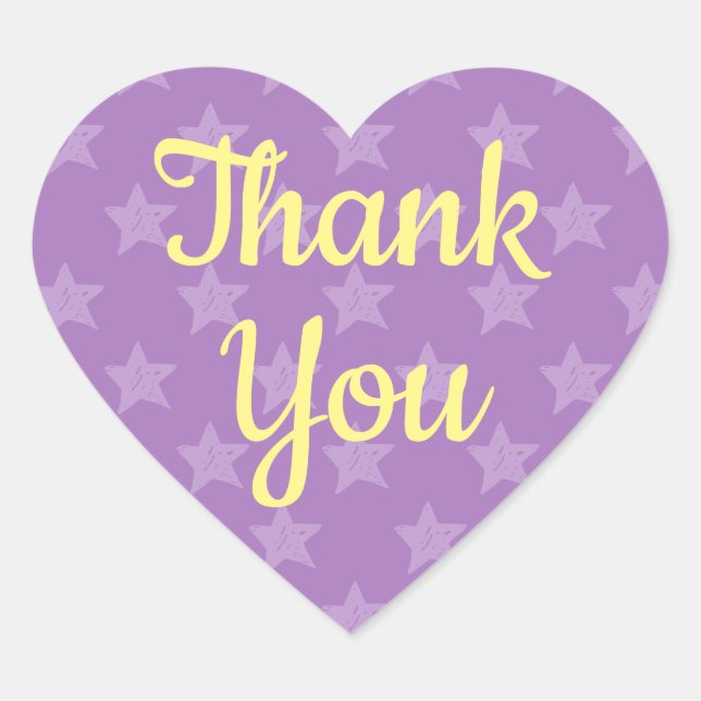 Thank You Purple Yellow Stars Pattern Heart Sticker (Front)