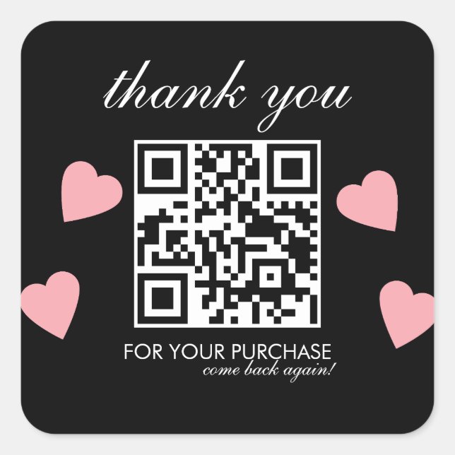  Thank You QR Code Script Pink Floating Hearts Square Sticker (Front)