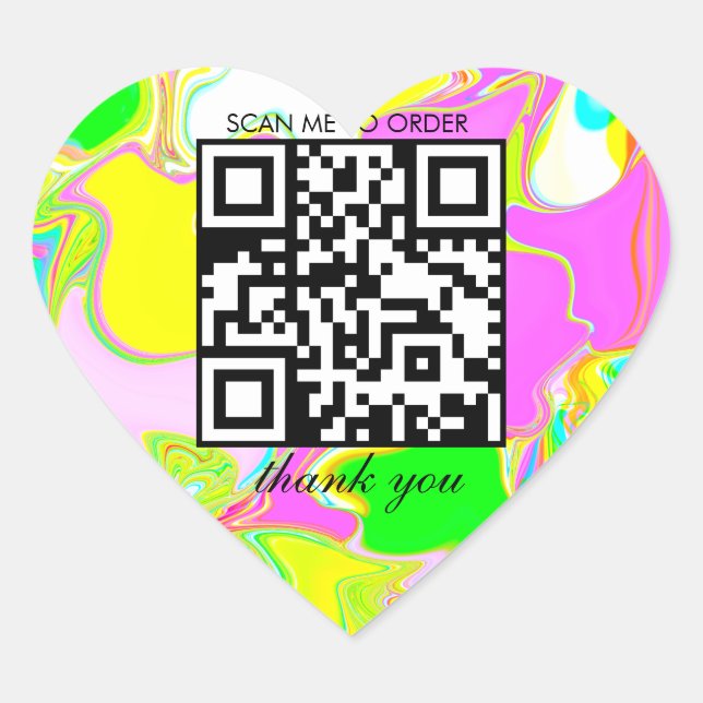  Thank You QR Code Shopping Boutique Business Neon Heart Sticker (Front)