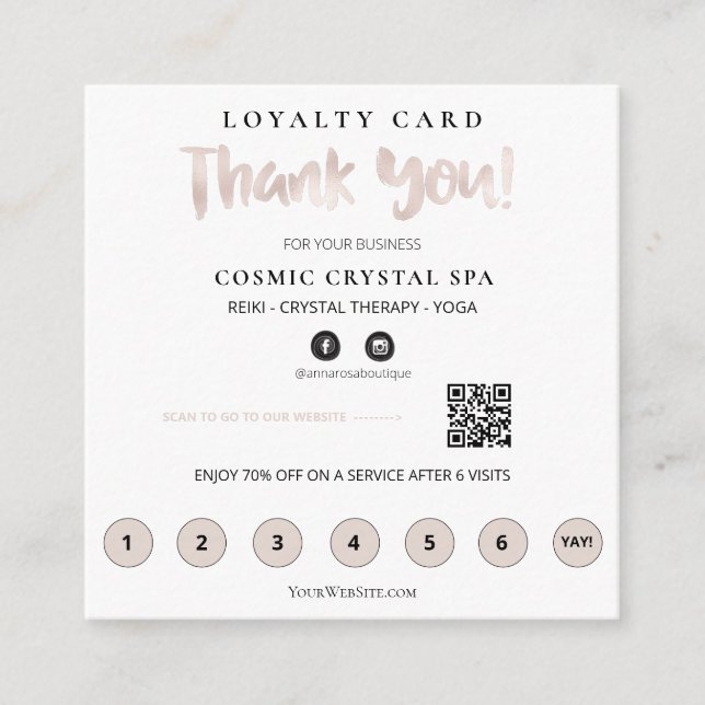 *~* Thank you QR Rewards Rose Gold Heart Loyalty Card (Front)