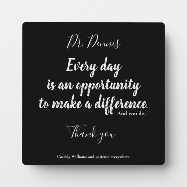 Thank You Quote Healthcare Black White Typography Plaque (Front)