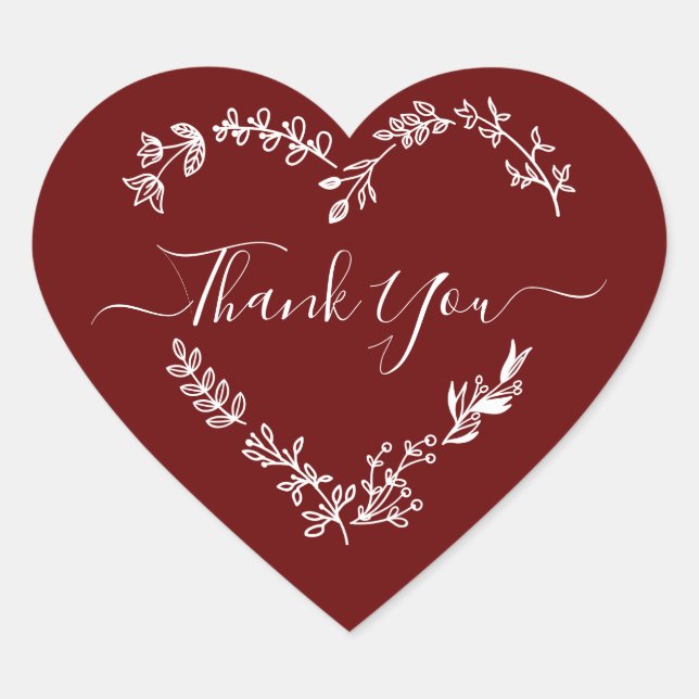 Thank You Quote on Burgundy Background Heart Sticker (Front)