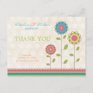 Thank You Rainbow Colourful Tall Flowers Postcard