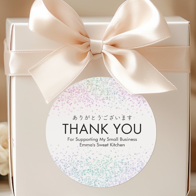 Thank You Rainbow Glitter Sparkle Small Business Classic Round Sticker (Creator Uploaded)