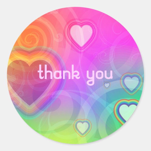 Thank You Rainbow Heart Classic Round Sticker (Front)