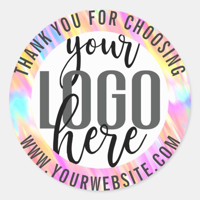 Thank You Rainbow Holographic Business Logo Classic Round Sticker (Front)
