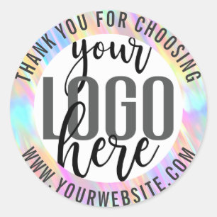 Thank You Rainbow Holographic Business Logo Classic Round Sticker