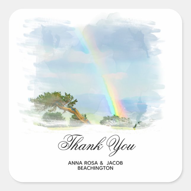 *~* THANK YOU Rainbow Mountain Tree AR11 Square Sticker (Front)