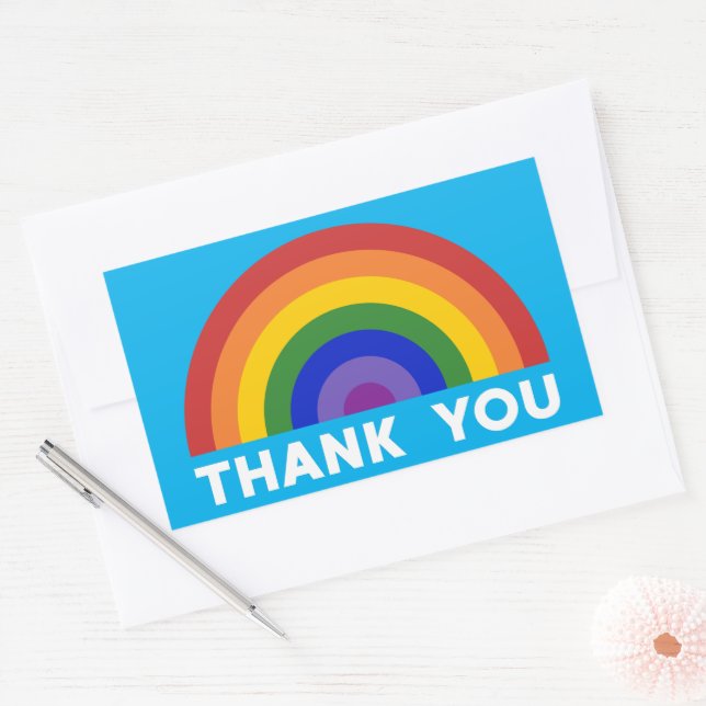 Thank You Rainbow on Sky Blue Rectangular Sticker (Envelope)